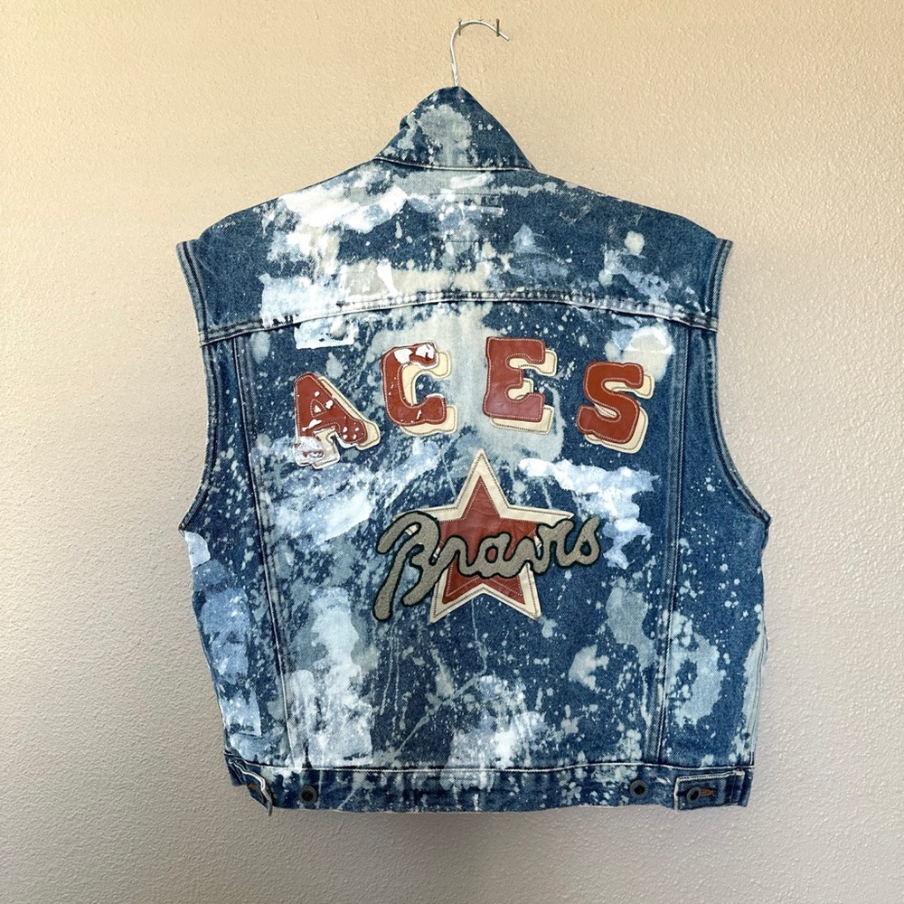 Upcycled vintage denim vest - handpainted denim - patchwork denim - size small